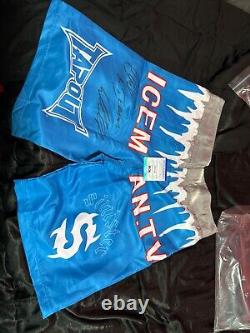 UFC Chuck Liddell Signed, Inscribed The Iceman Tapout Blue Shorts. PSA/DNA COA