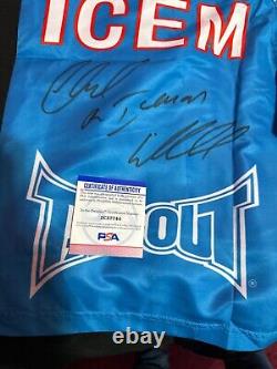 UFC Chuck Liddell Signed, Inscribed The Iceman Tapout Blue Shorts. PSA/DNA COA