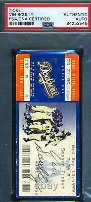 Vin Scully PSA DNA Coa Autograph Hand Signed 1999 Dodgers Ticket