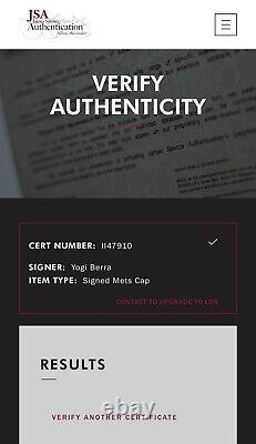 Yogi Berra Signed Hat Mets Psa/dna & Jsa Coa Certified 2x? Rare Memories 11